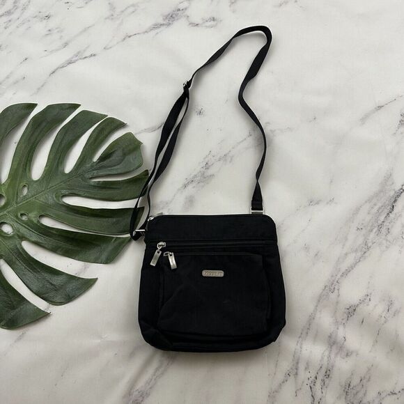 Baggallini Handbags - Baggallini Black Cross Body Purse Bag Solid Nylon Zipper Pockets Matching Pouch